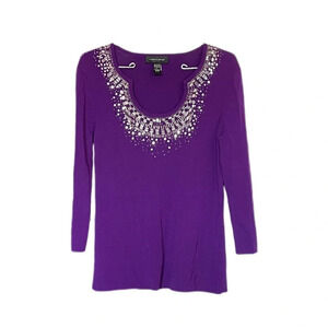 Cable & Gauge Purple Silver Embellished 3/4 Sleeve Sweater Women’s Medium
